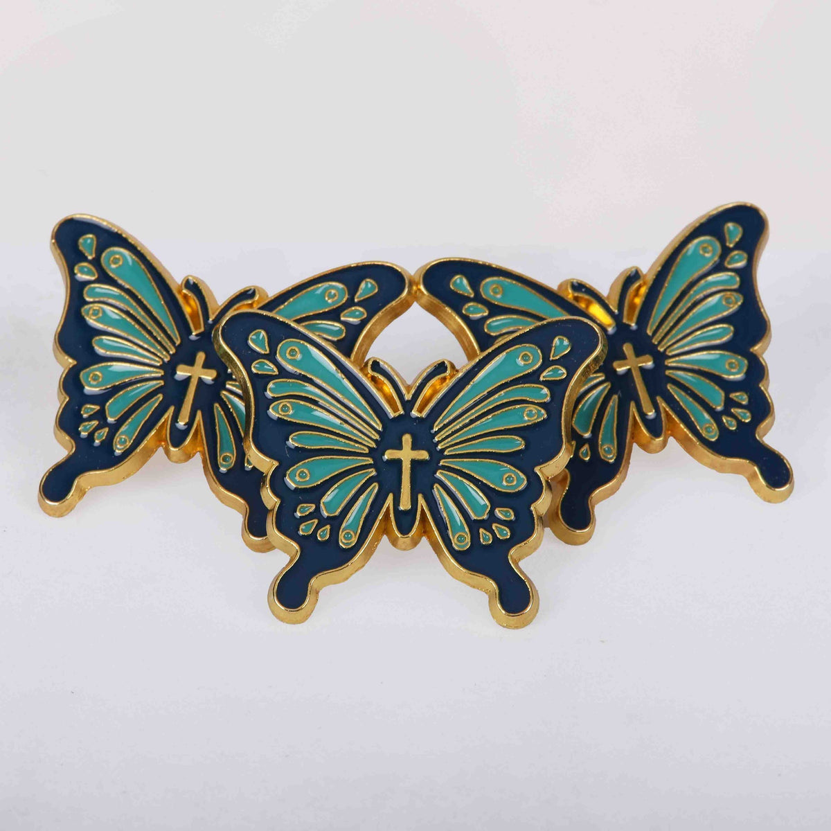 PIN ENAMEL BUTTERFLY CROSS PK3