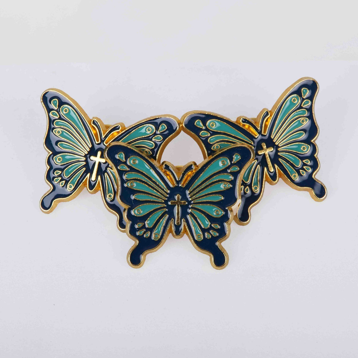 PIN ENAMEL BUTTERFLY CROSS PK3