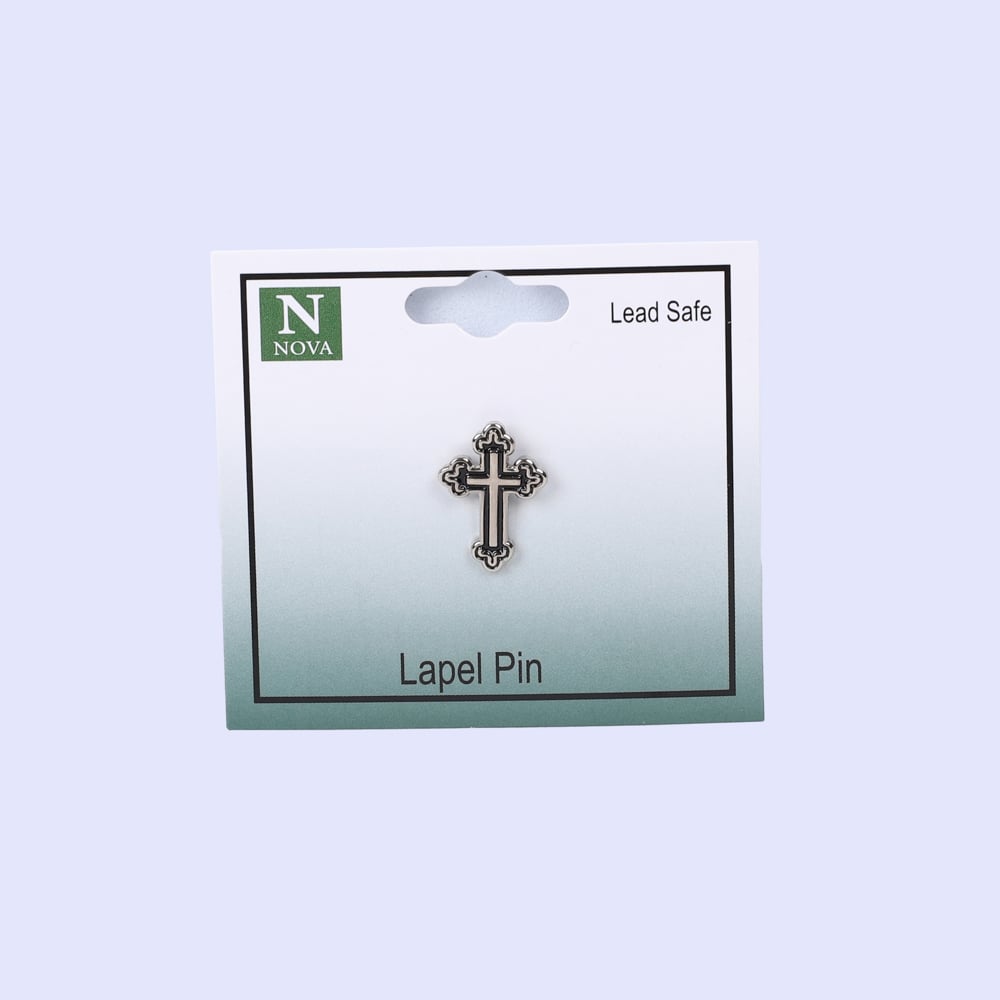 Silver and Black Budded Cross Lapel Pins - Pack of 3 by Swanson Christian Products, product view 2