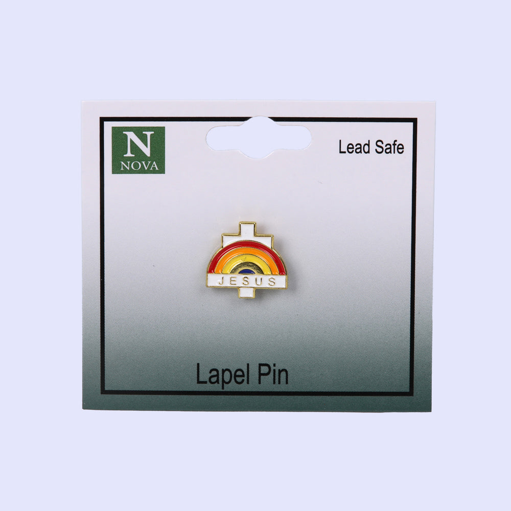 LAPEL PIN JESUS WITH CROSS AND RAINBOW PK3