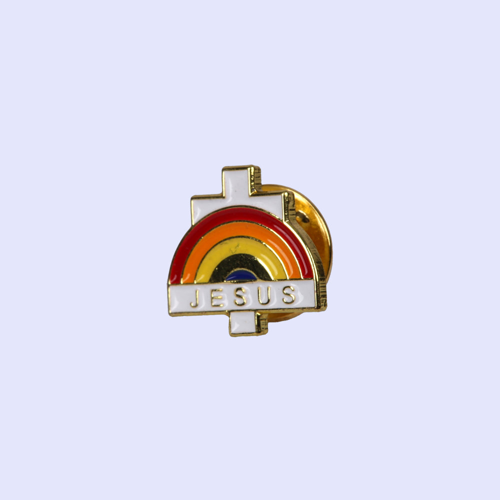 LAPEL PIN JESUS WITH CROSS AND RAINBOW PK3