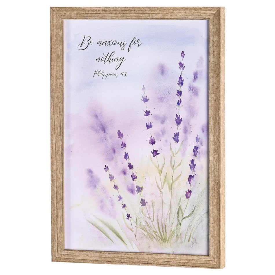Be Anxious For Nothing Purple Floral 11 x 16 Inch Natural Owl Barnwood by Dicksons