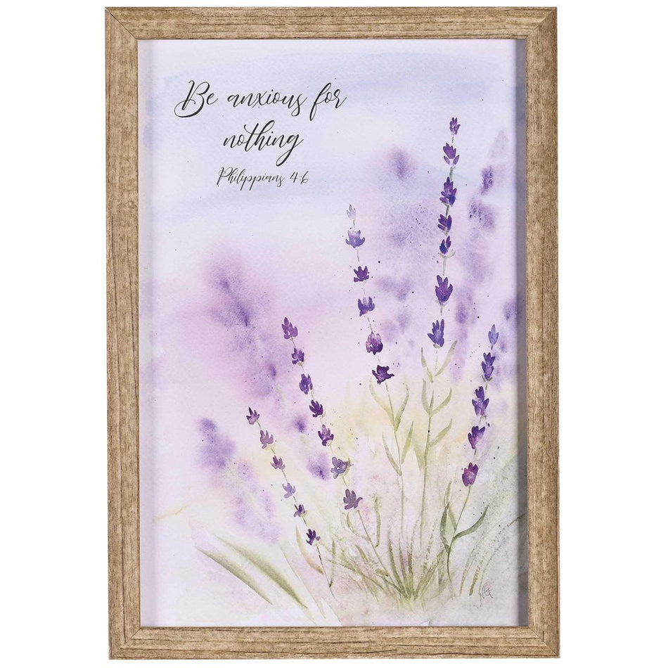 Be Anxious For Nothing Purple Floral 11 x 16 Inch Natural Owl Barnwood by Dicksons, product view 2