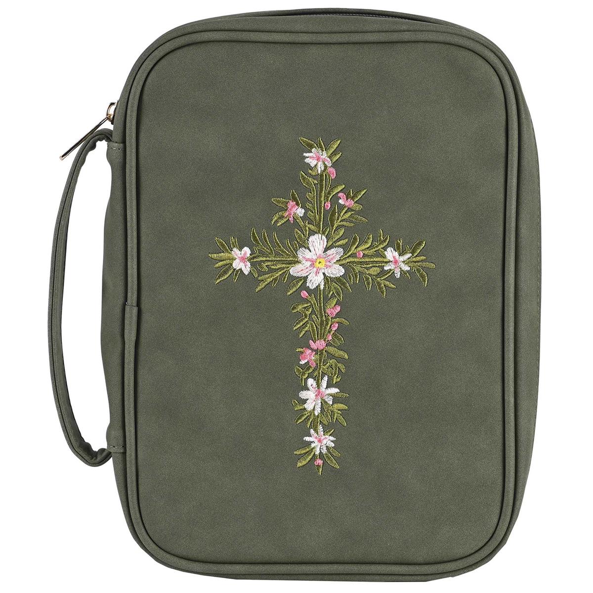 White Dove Designs Bible Cover-Embroidered Cross-Green-XLG by Dicksons