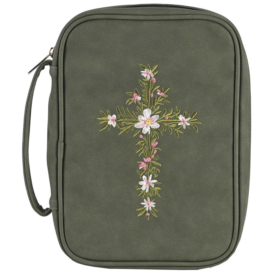 White Dove Designs Bible Cover-Embroidered Cross-Green-XLG by Dicksons