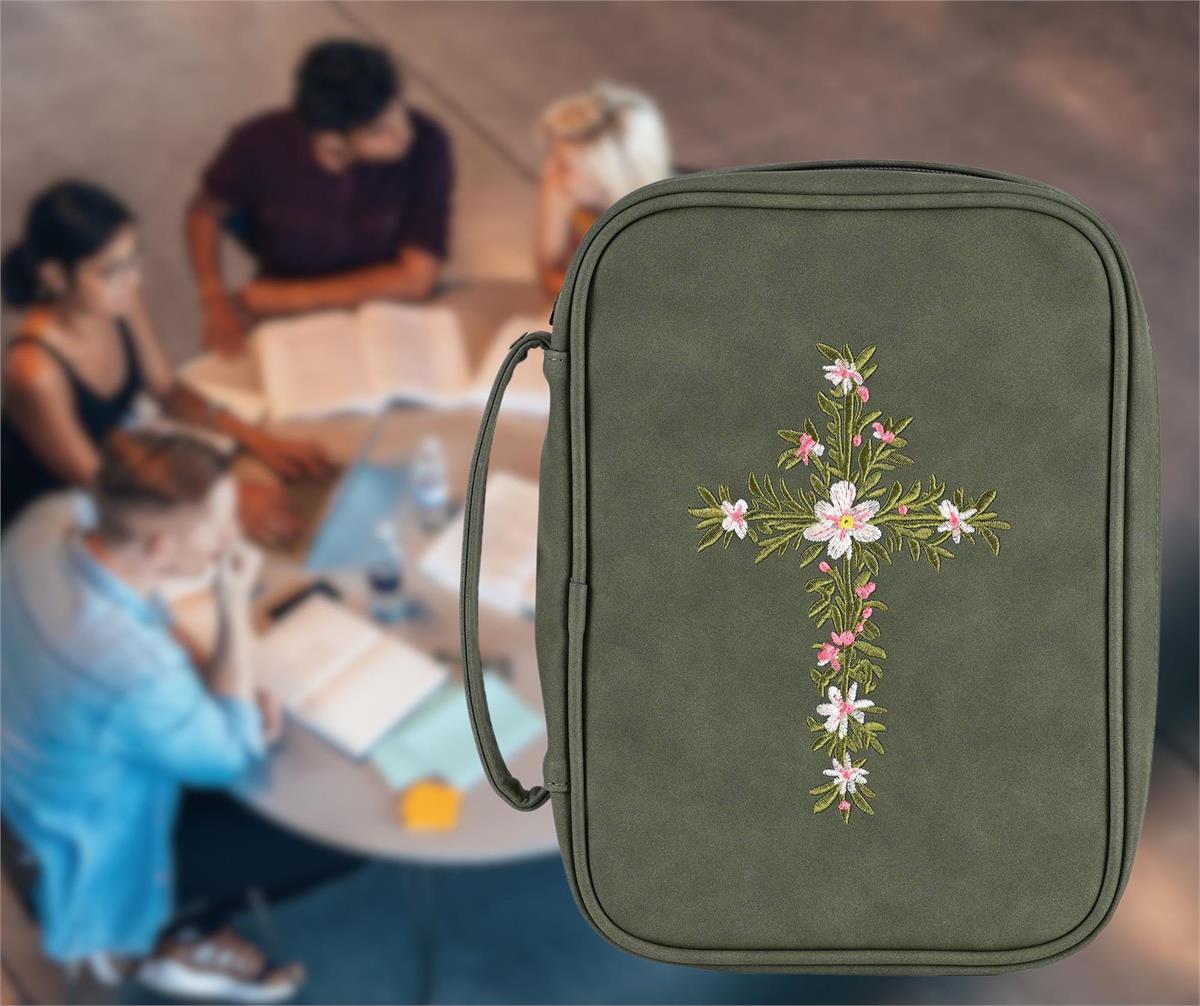 White Dove Designs Bible Cover-Embroidered Cross-Green-XLG by Dicksons, product view 5