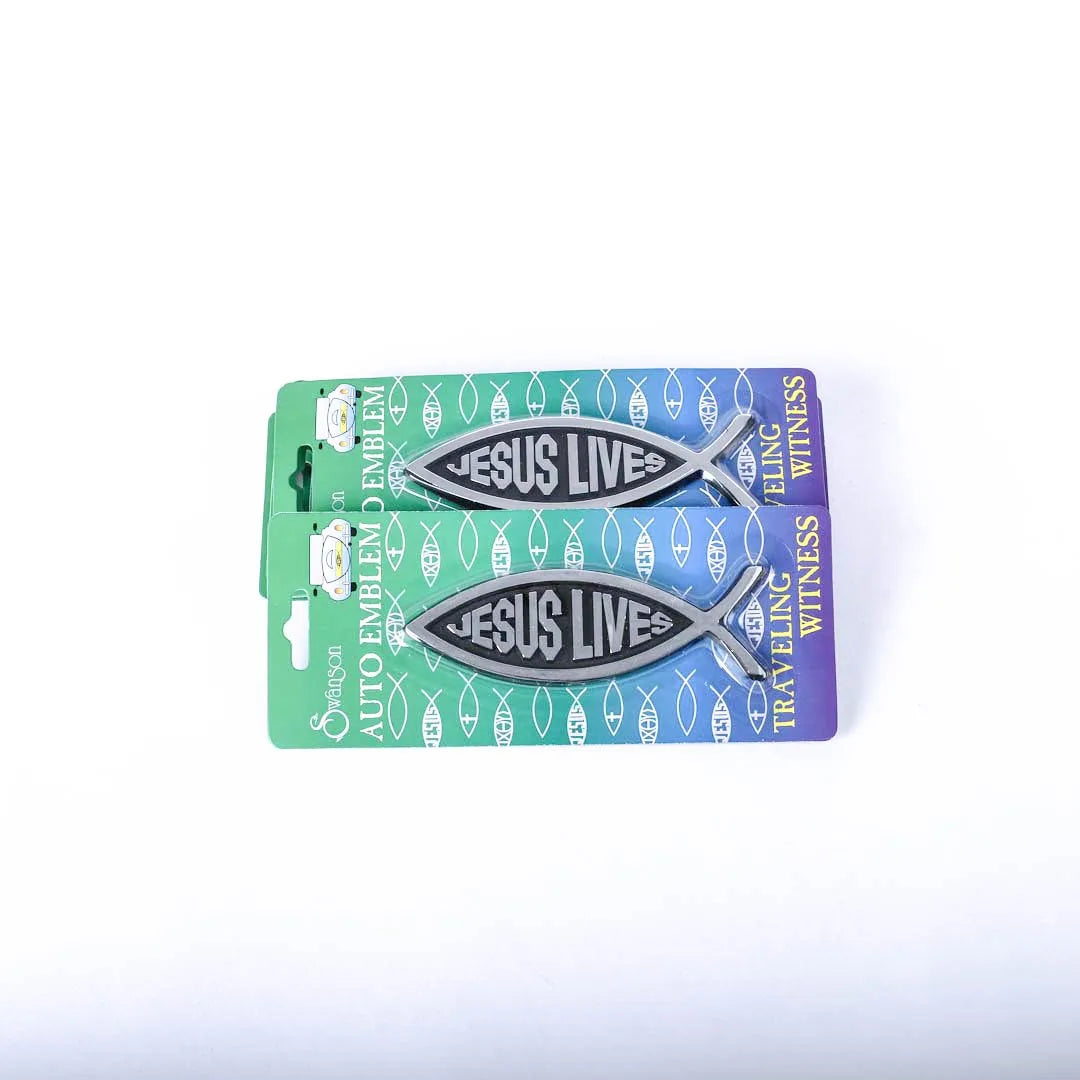 AUTO EMBLEM JESUS LIVES FISH SILVER PK6