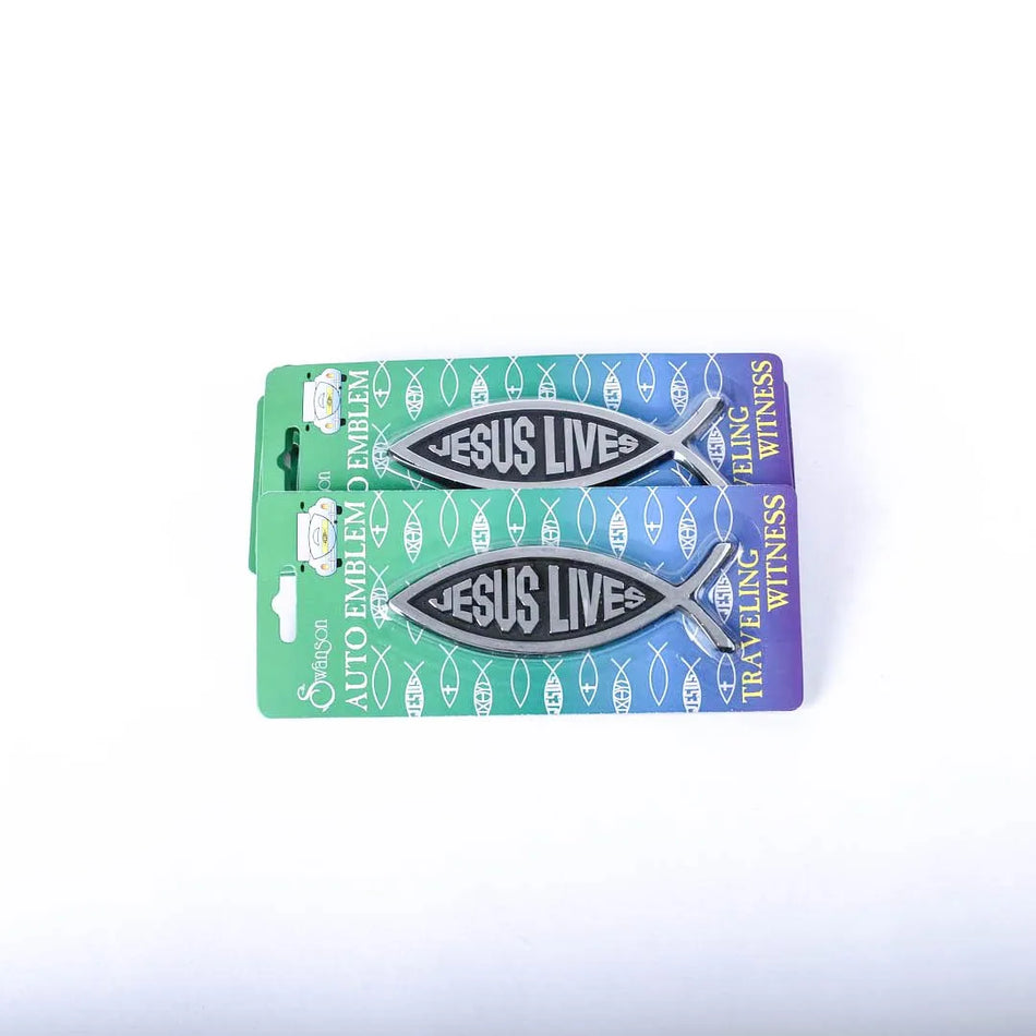 AUTO EMBLEM JESUS LIVES FISH SILVER PK6