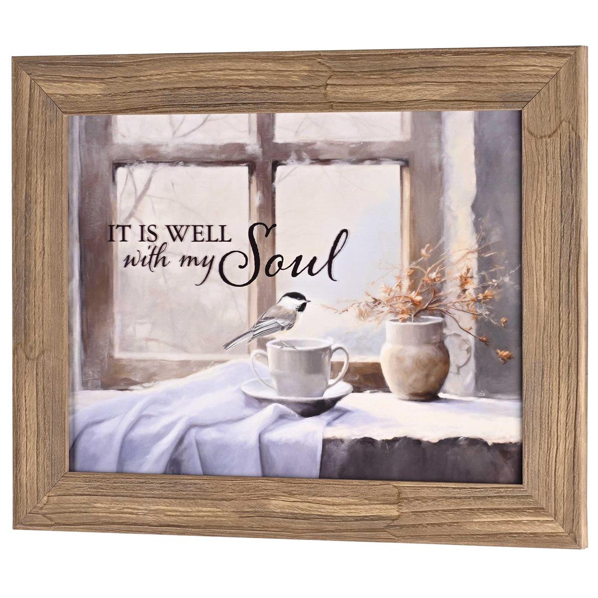 Inspirational Christian Framed Wall Art 13 x 17 Inch Wood and Glass Bird Well by Dicksons