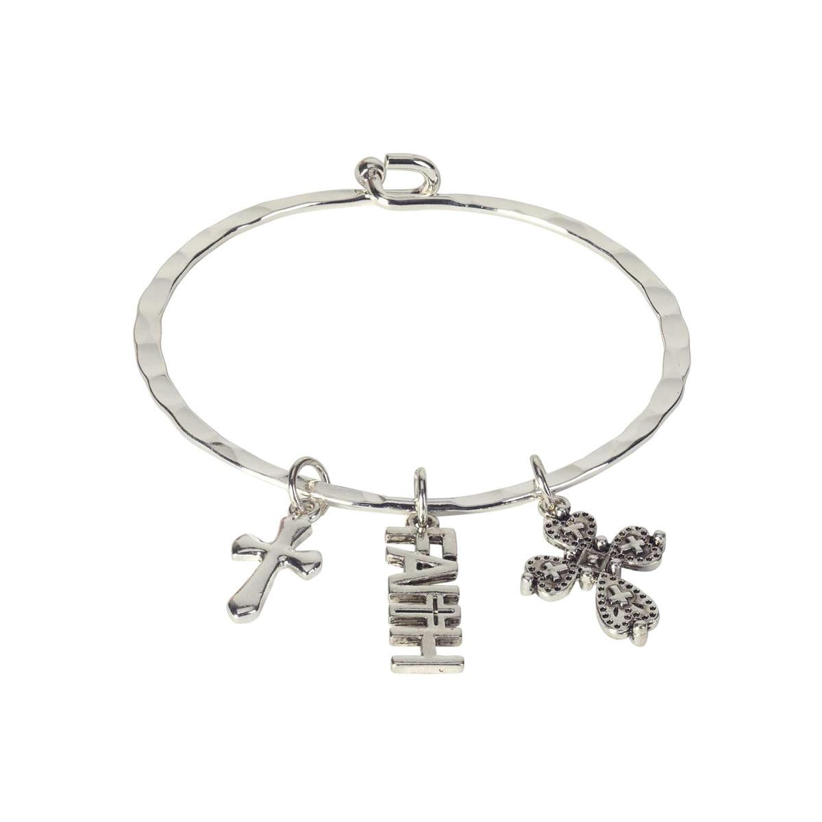 Bangle Bracelet Faith Charm Silver Plate by Dicksons