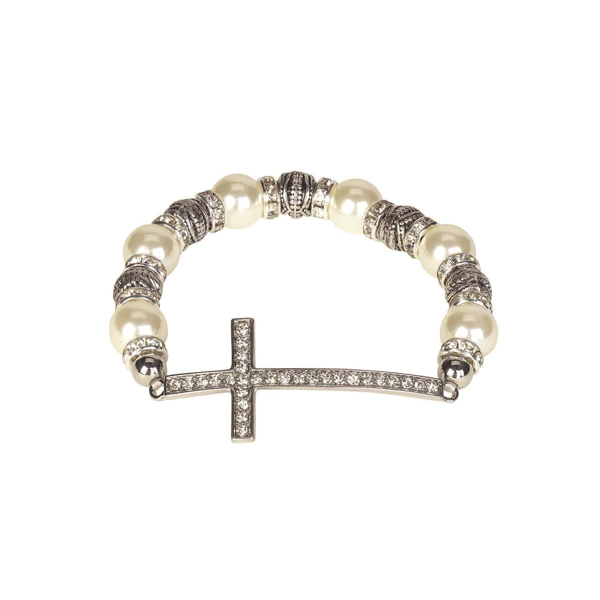 Bracelet Cz Cross with Pearl Silver Plated by Dicksons