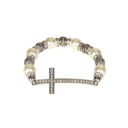 Bracelet Cz Cross with Pearl Silver Plated by Dicksons
