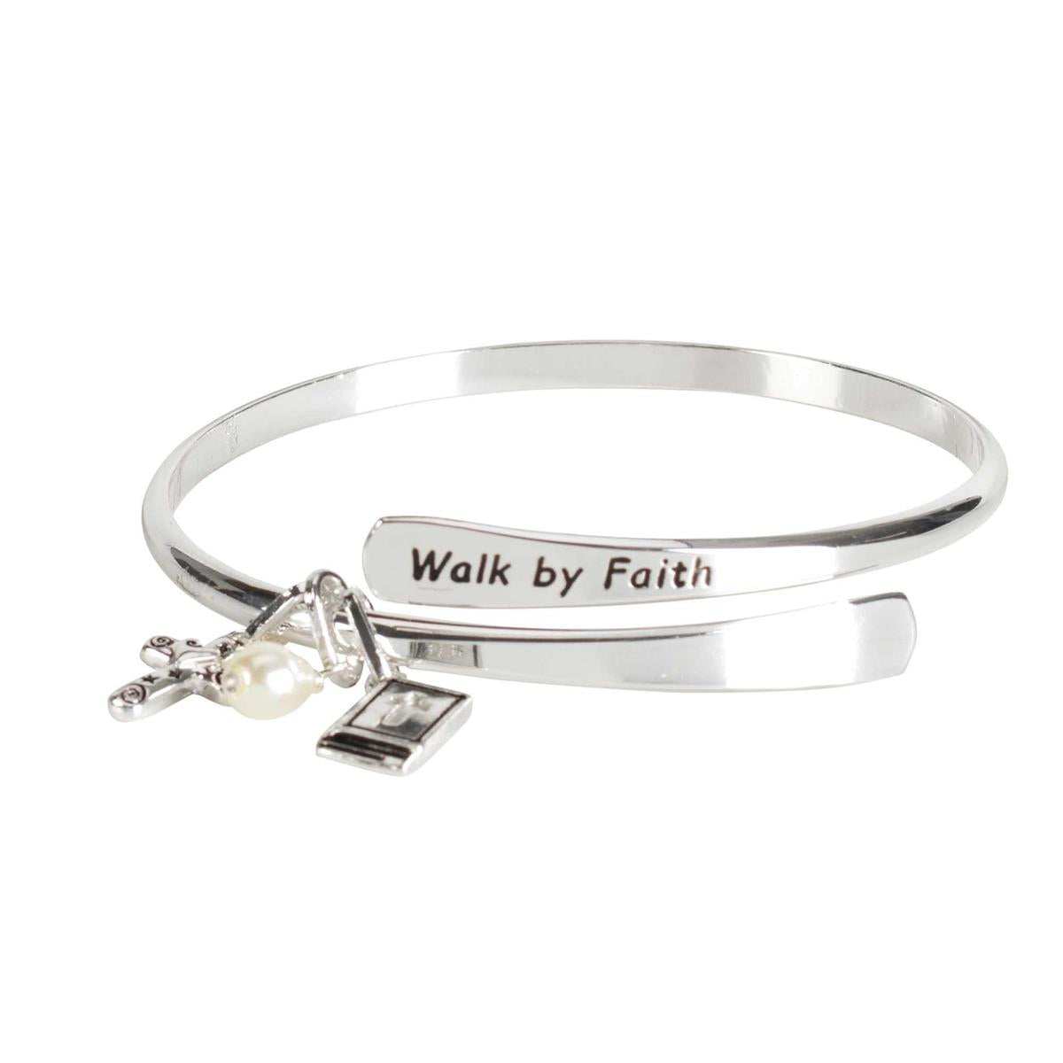 Wire Wrap Bangle Walk By Faith/Pearl by Dicksons