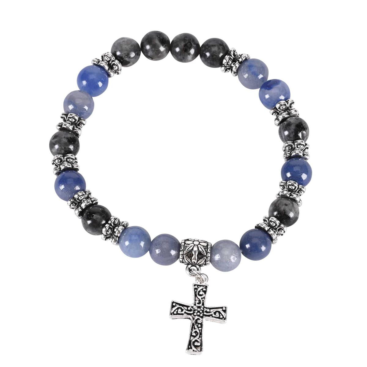 Dangle Cross Charm, Blue/Grey, One Size, Sodalite Beads, Silver Plated Metal by Dicksons