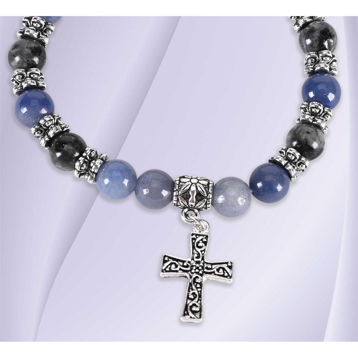 Dangle Cross Charm, Blue/Grey, One Size, Sodalite Beads, Silver Plated Metal by Dicksons, product view 2