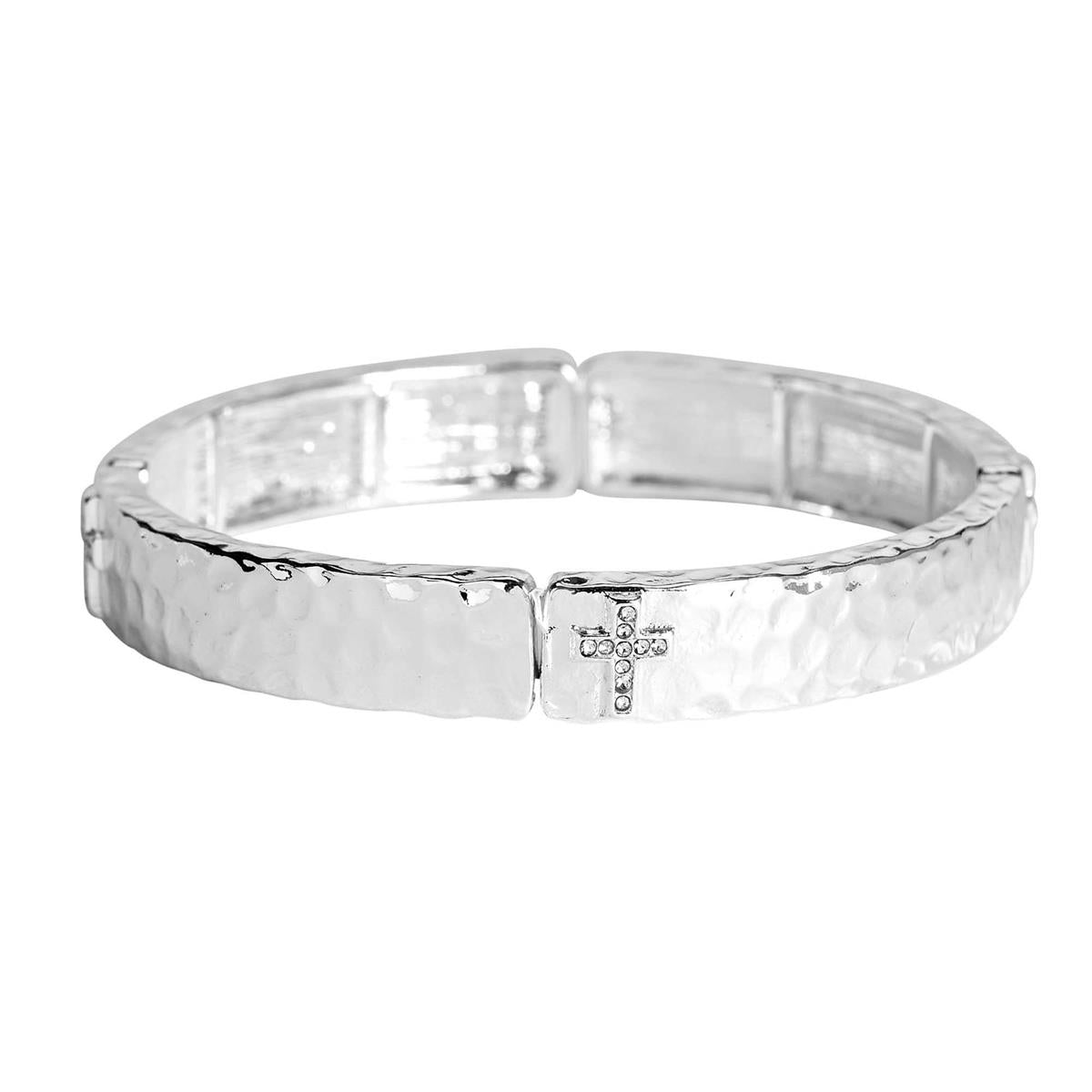 Stretch Bracelet Hammered Silver Cross by Dicksons