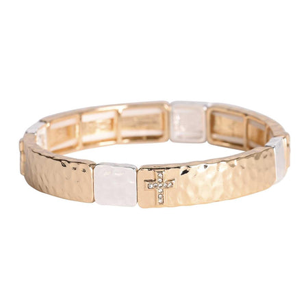 Stretch Bracelet Hammered Gold Cross by Dicksons
