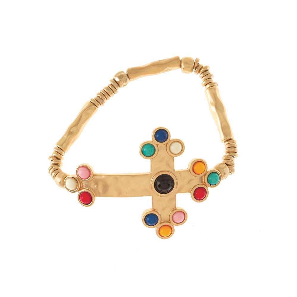 Bracelet Gold Plated Large Jewel Bud Cross Stretc by Dicksons