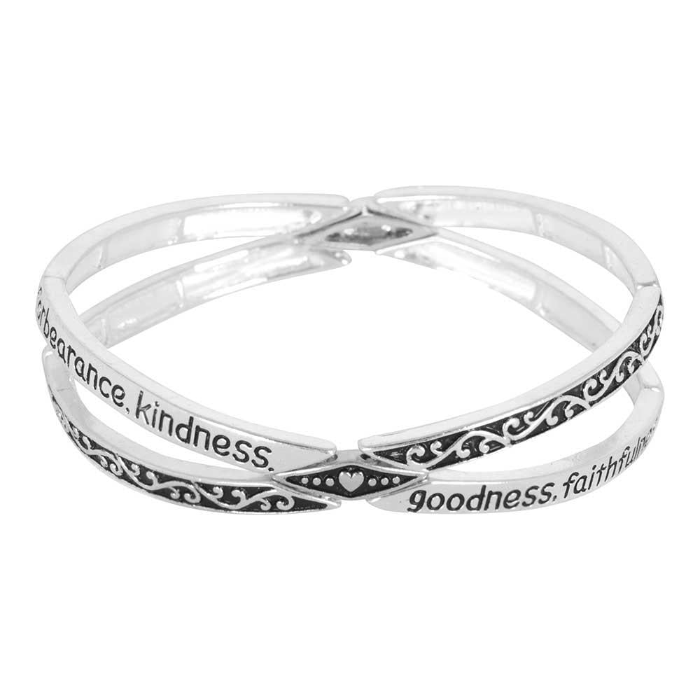Fruits of The Spirit Silver Plated Women's One Size X Shaped Bangel Bracelet by Dicksons