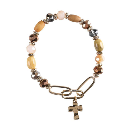 Bracelet Brown Multi Bead With Cross by Dicksons