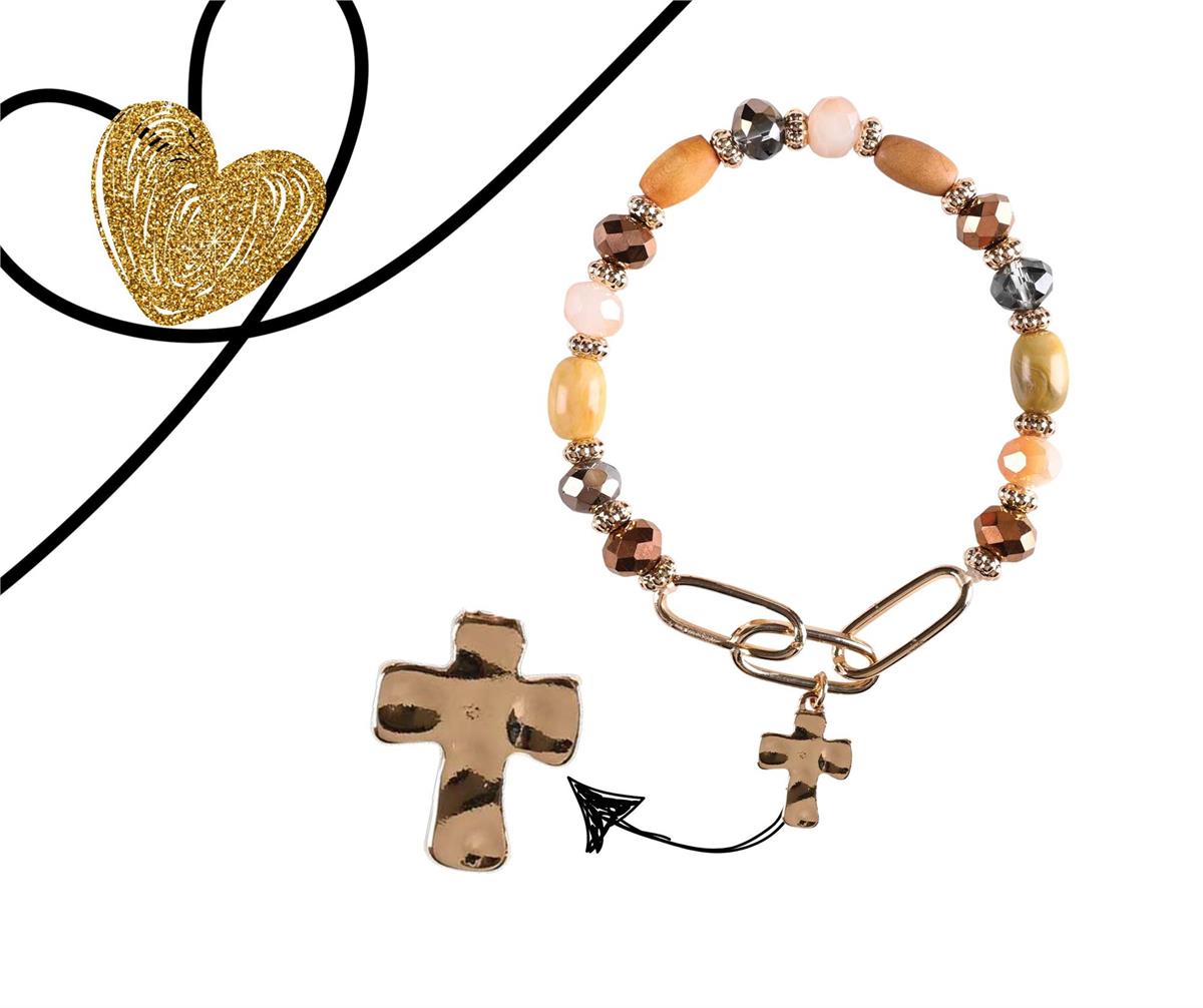 Bracelet Brown Multi Bead With Cross by Dicksons, product view 2
