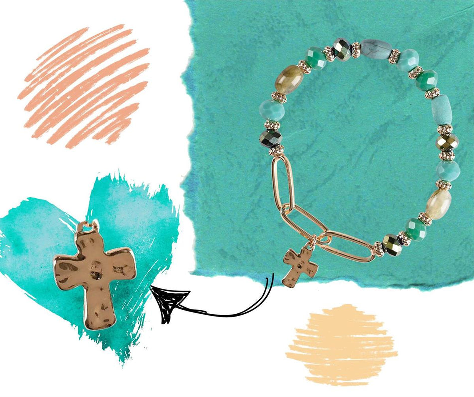 Bracelet Green Multi Bead With Cross by Dicksons, product view 2