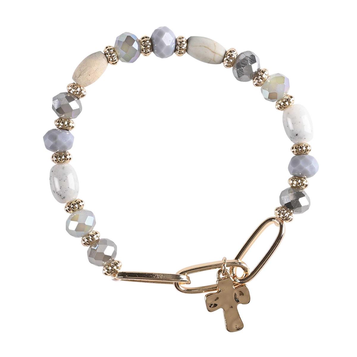 Bracelet Gray Multi Bead With Cross by Dicksons