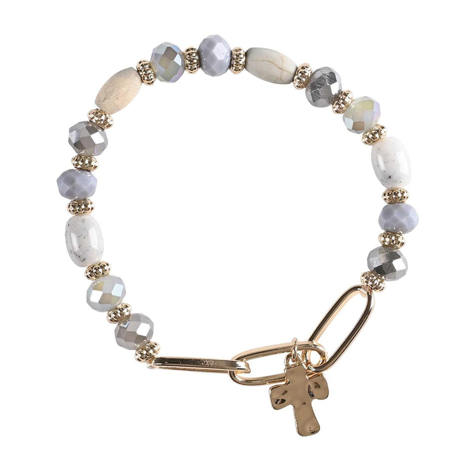 Bracelet Gray Multi Bead With Cross by Dicksons
