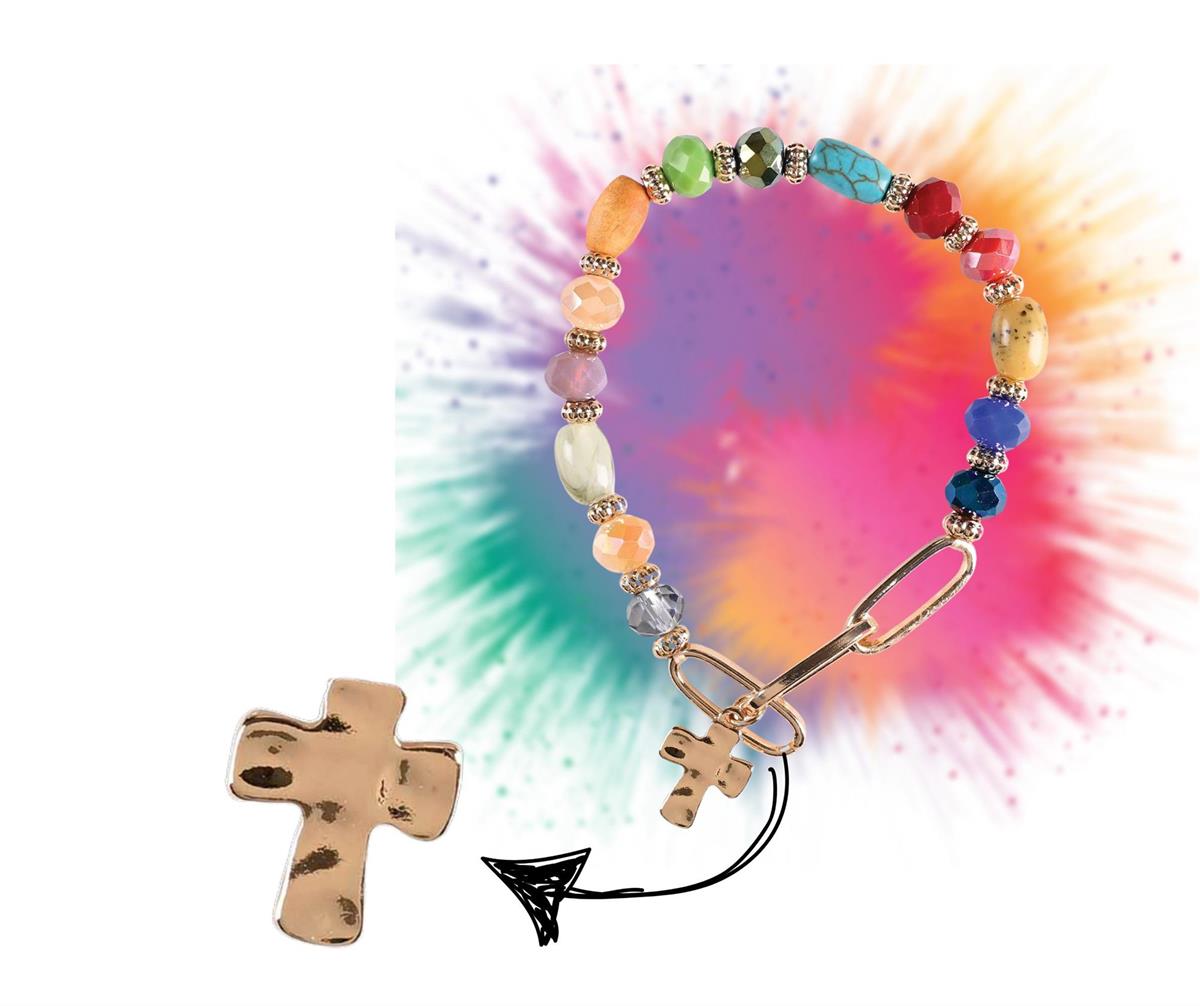 Bracelet Multi Color Bead With Cross by Dicksons, product view 2