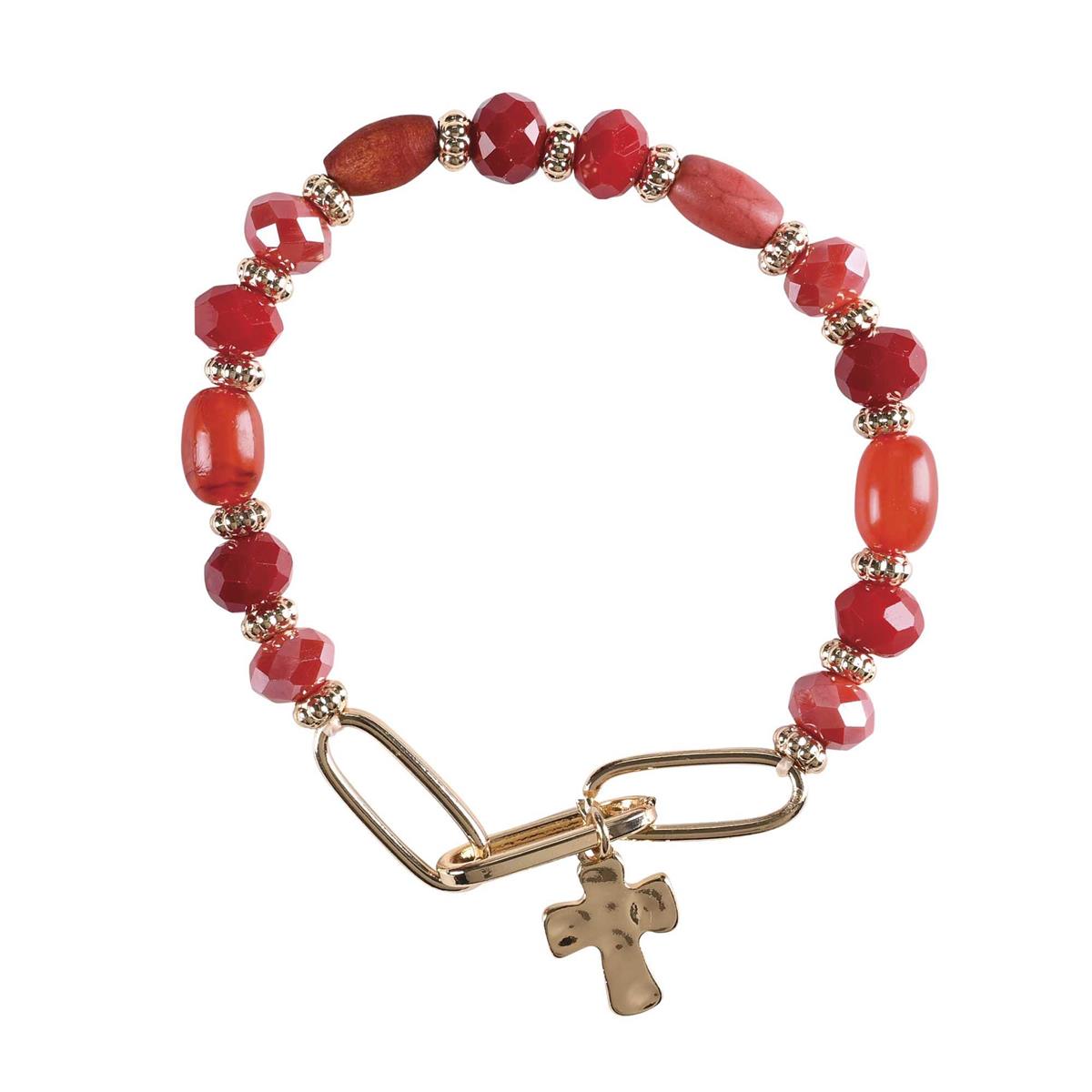 Bracelet Red Multi Bead With Cross by Dicksons