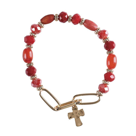 Bracelet Red Multi Bead With Cross by Dicksons