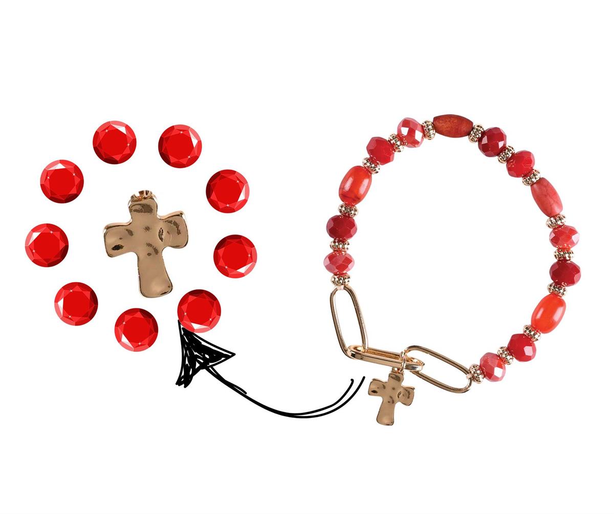 Bracelet Red Multi Bead With Cross by Dicksons, product view 2