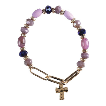 Bracelet Purple Multi Bead With Cross by Dicksons