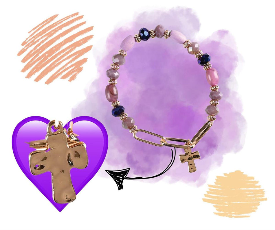 Bracelet Purple Multi Bead With Cross by Dicksons, product view 2