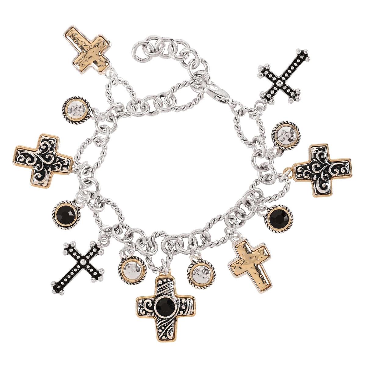 Bracelet 2Tone Multi Cross Oval Link by Dicksons
