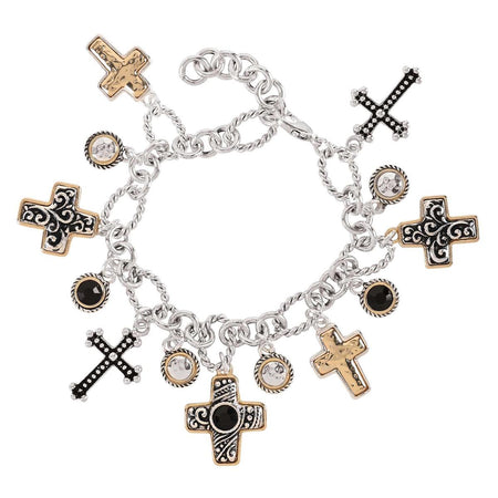 Bracelet 2Tone Multi Cross Oval Link by Dicksons