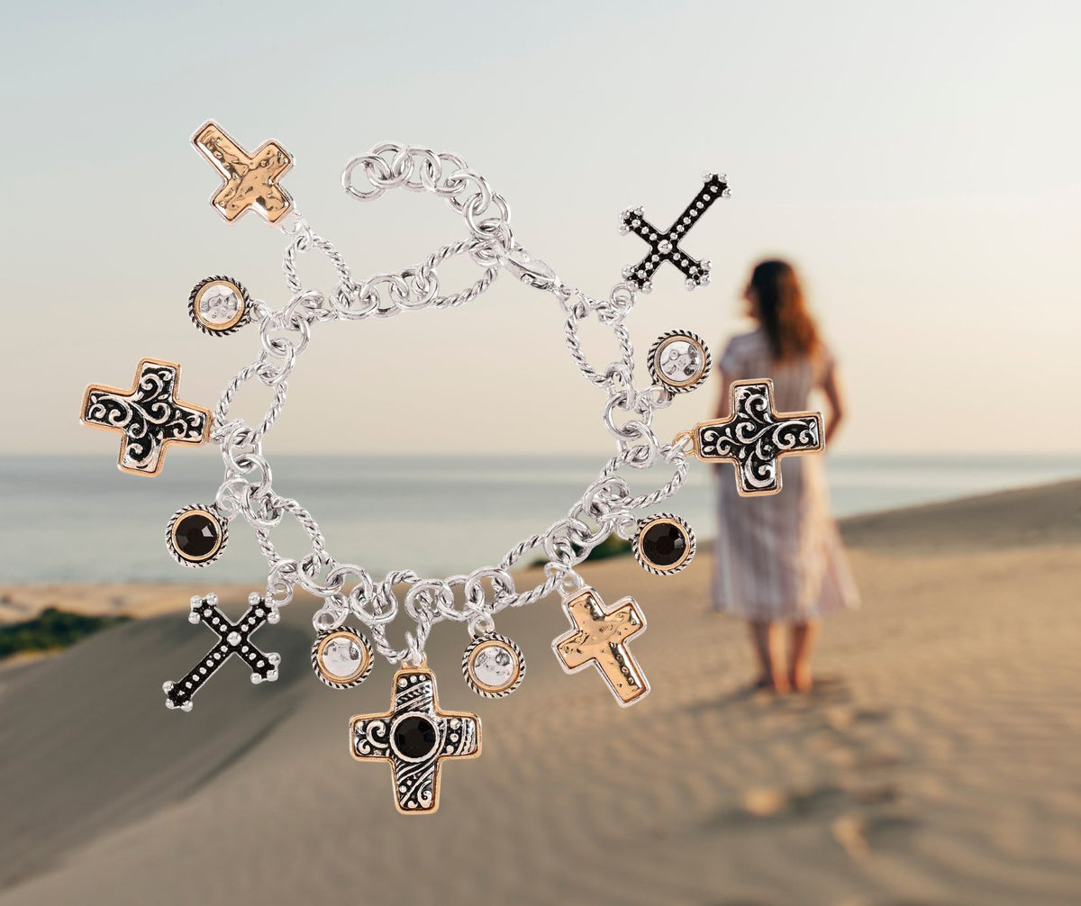 Bracelet 2Tone Multi Cross Oval Link by Dicksons, product view 2