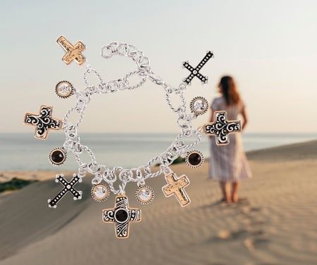 Bracelet 2Tone Multi Cross Oval Link by Dicksons, product view 2