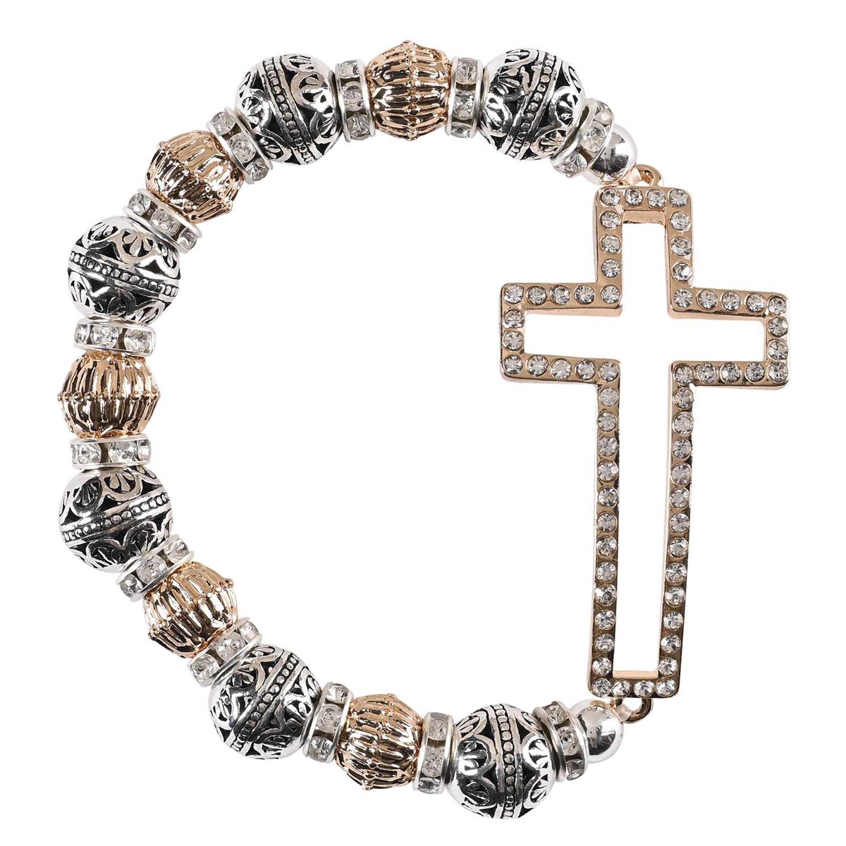 Stretch Bracelet 2Tone Sideways Cross by Dicksons