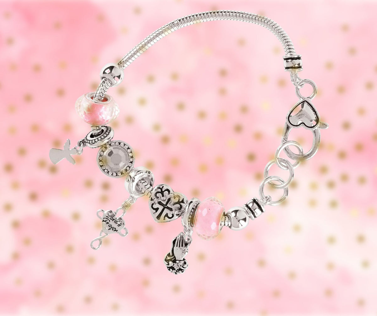 The Lord's Prayer Angel & Cross Charm Bracelet Elegant Silver-Tone Snake Chain by Dicksons, product view 3