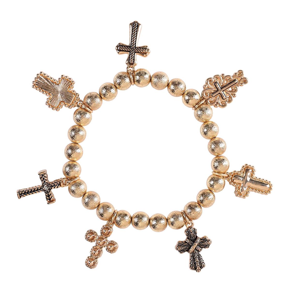 Stretch Bracelet Multi Cross Gold Plate by Dicksons