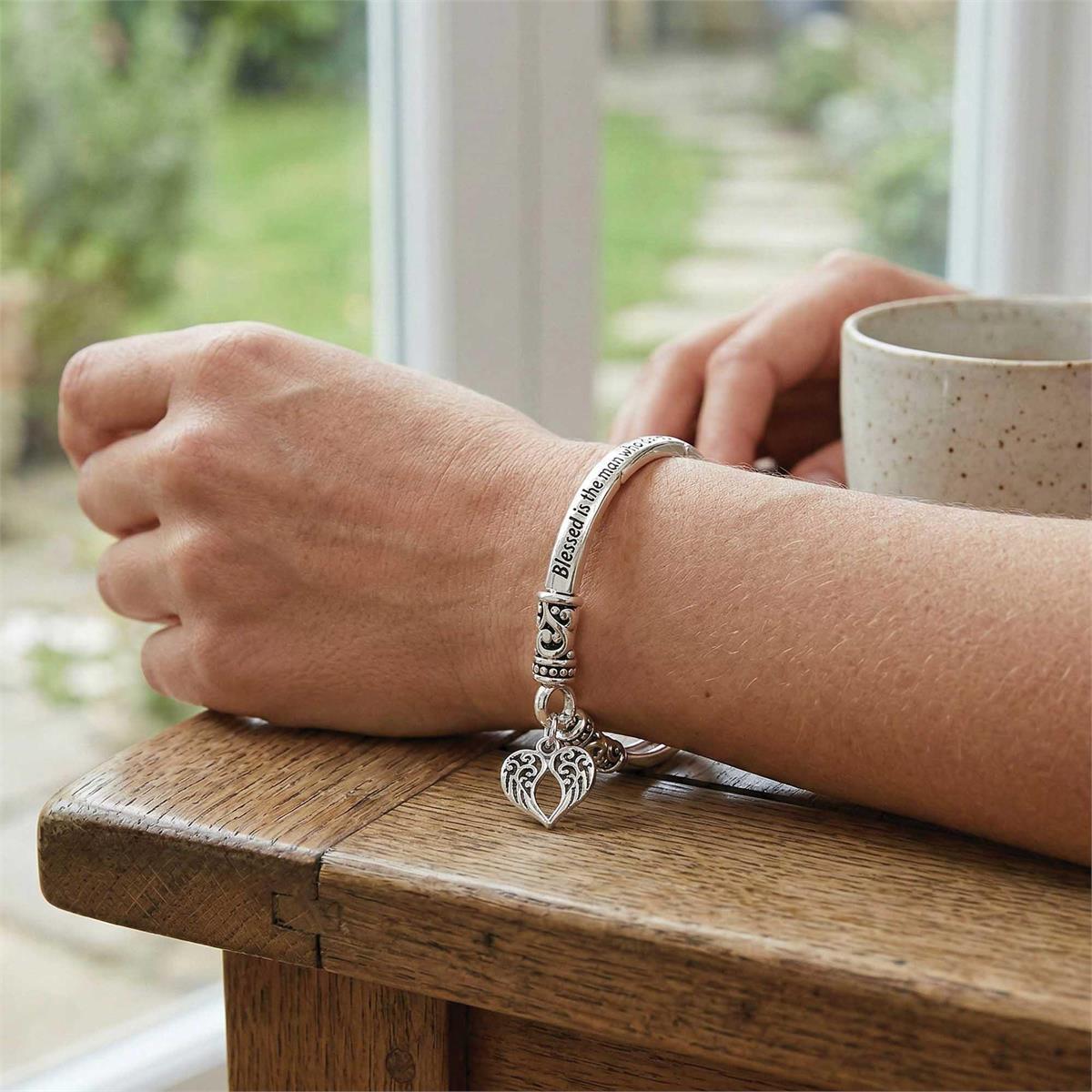 Bracelet Psalm 1:1 Engraved Winged Heart by Dicksons, product view 3