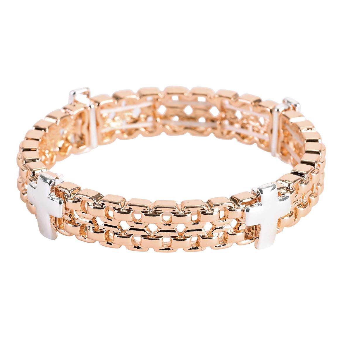 Bracelet 2Tone Tailored Chain Cross by Dicksons, product view 2