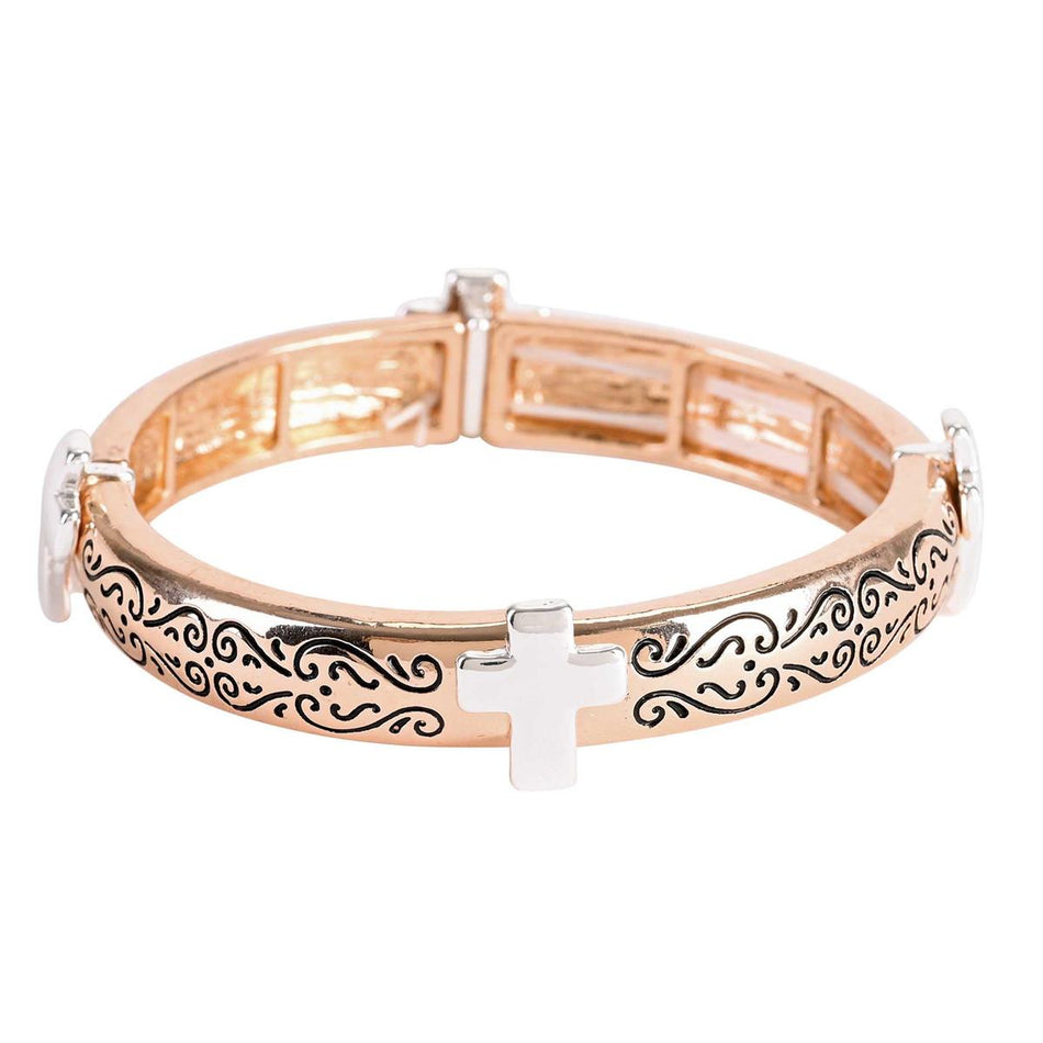 Bracelet 2Tone Engraved Swirl Cross by Dicksons