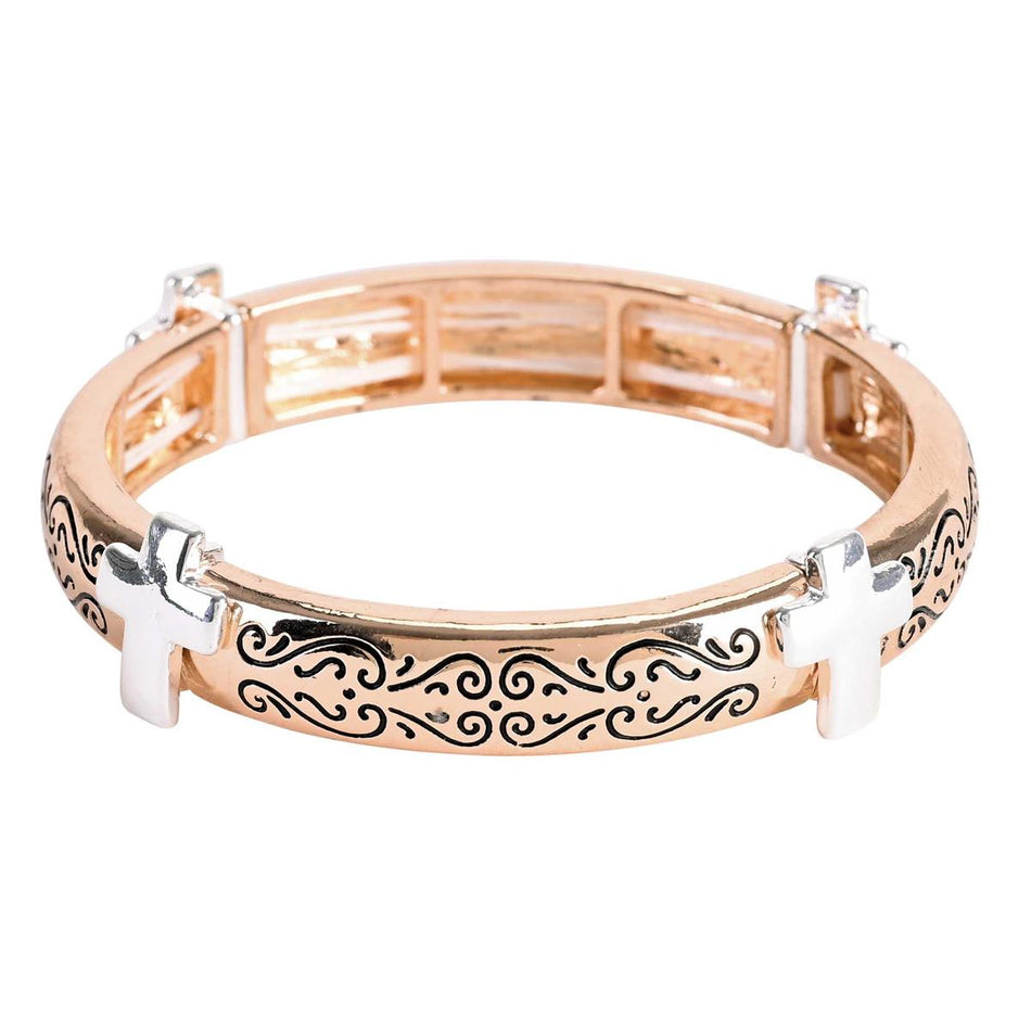 Bracelet 2Tone Engraved Swirl Cross by Dicksons, product view 2