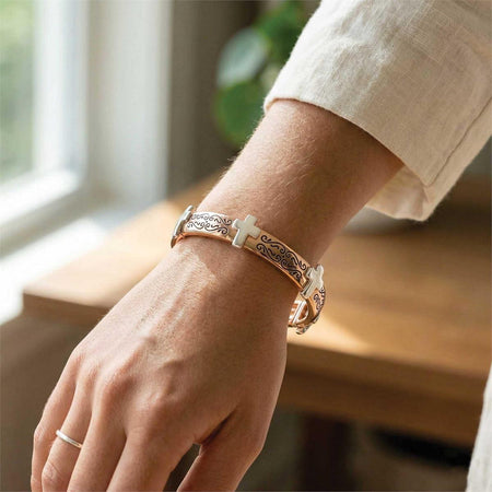 Bracelet 2Tone Engraved Swirl Cross by Dicksons, product view 3