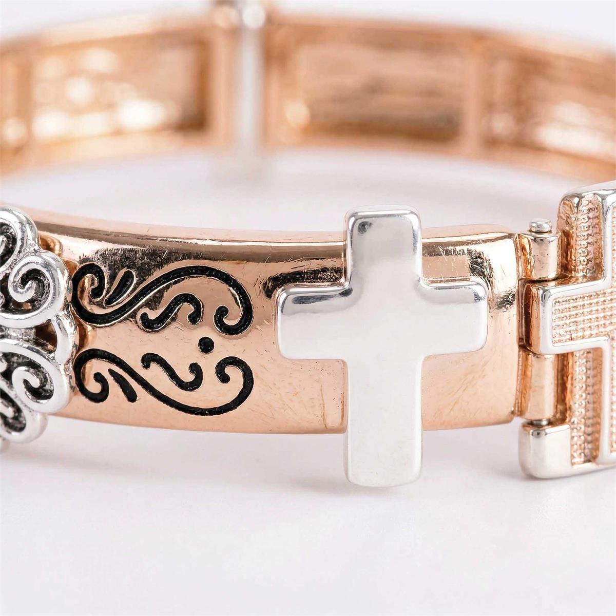 Bracelet 2Tone Engraved Swirl Cross by Dicksons, product view 6