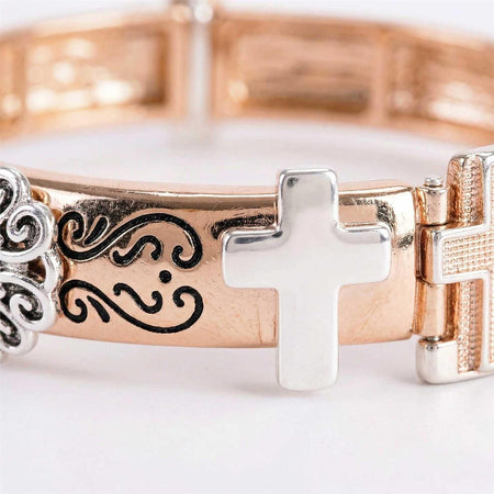 Bracelet 2Tone Engraved Swirl Cross by Dicksons, product view 6
