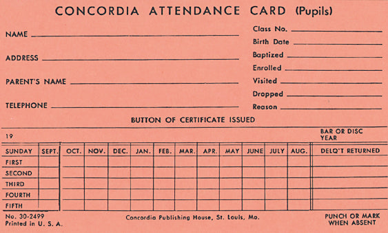 Concordia Attendance Cards (Pack of 100)