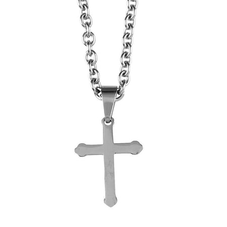 Necklace Budded Cross Stnl Steel 24" Chain by Dicksons